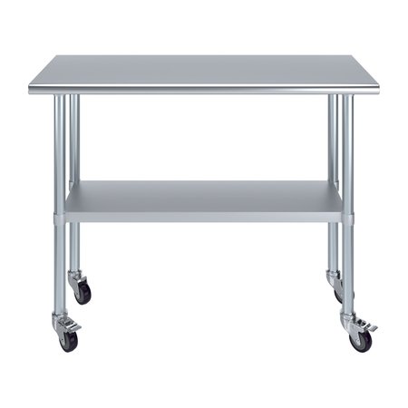 Amgood 18x48 Rolling Prep Table with Stainless Steel Top AMG WT-1848-WHEELS
